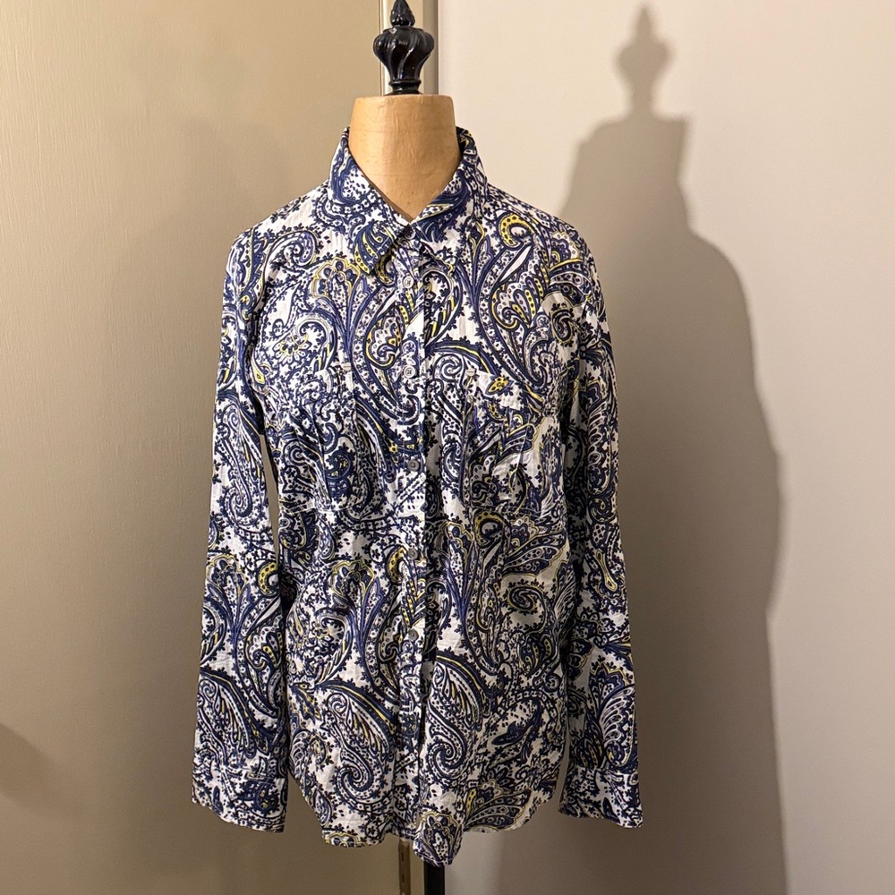 Michael Kors Blue and White Paisley Button Down Shirt